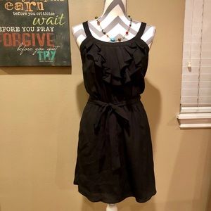 Cotton Blend Little Black Dress w/Ruffled Front